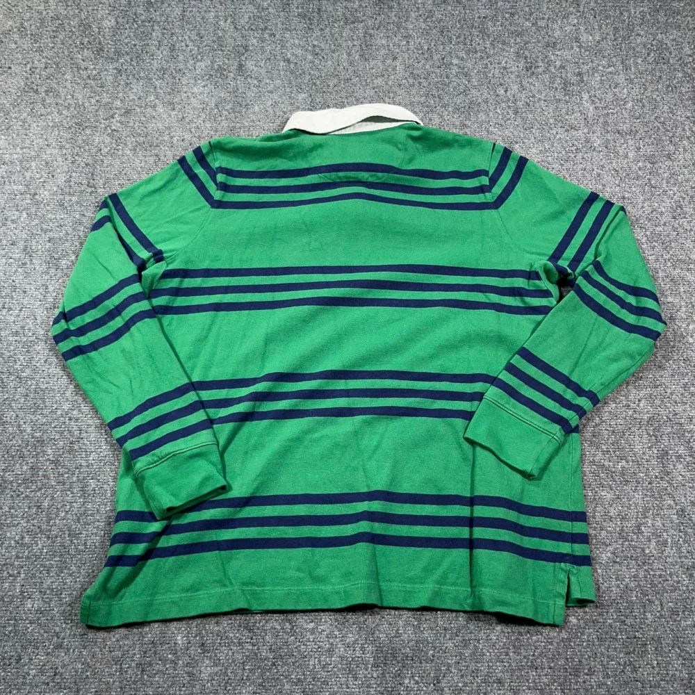 Lands' End Striped‎ Rugby Shirt Boys L 14-16 Long Sleeve Cotton Green Preppy